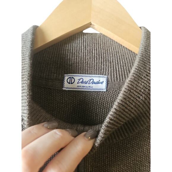 David Donahue sz XL brown fine merino wool mens quarter zip sweater MT9 - Picture 3 of 6